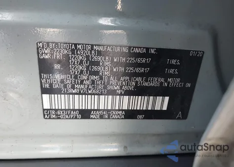 2020 Toyota Rav4 Hybrid Xle z USA, uszkodzony, nr VIN 2T3RWRFV7LW068213